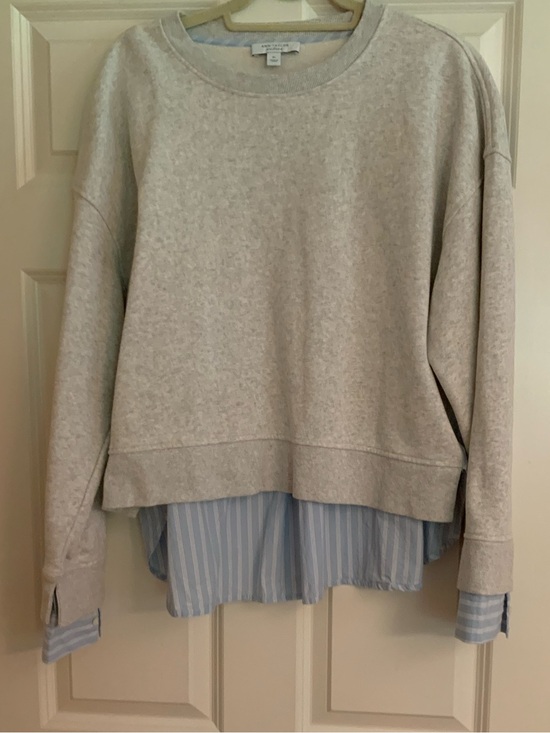 Ann Taylor Tops - Ann Taylor Weekend Gray Sweatshirt + Blue Striped Button Down Combo Top XL